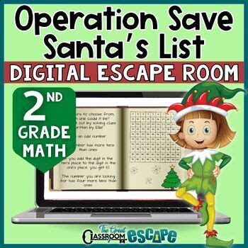 2nd Grade Math Christmas Activity Save Santa's List Digital Escape Room ...