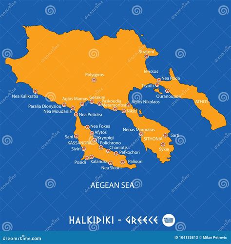 Peninsula of Halkidiki in Greece Orange Map and Blue Background Stock ...