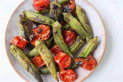 Grilled Okra and Tomatoes - Make Healthy Easy - Jenna Braddock RD