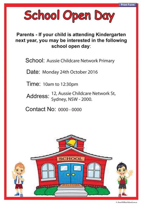 Open Day School Poster - Aussie Childcare Network