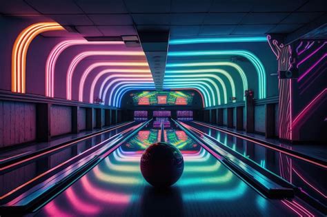 Premium AI Image | Vibrant bowling alley with neon lights and groovy music