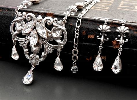 Silver Victorian Gothic Jewelry Set Bridal Jewelry Necklace | Etsy