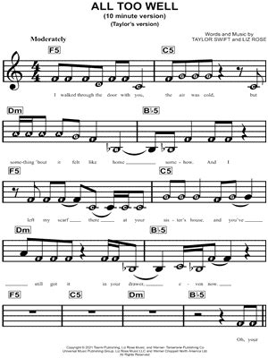 "All Too Well" Sheet Music - 43 Arrangements Available Instantly - Musicnotes