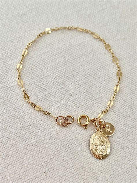 Virgin Mary Bracelet/ Personalized Bracelet/ Genuine 14 K Gold - Etsy