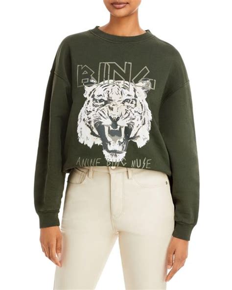 Anine Bing Cotton Logo Tiger Graphic Sweatshirt in Dark Green (Green) | Lyst