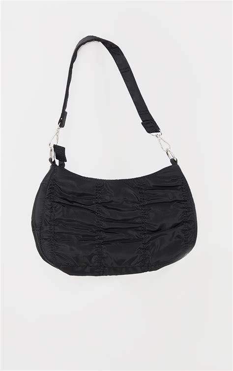 Black Small Ruched Shoulder Bag | PrettyLittleThing AUS