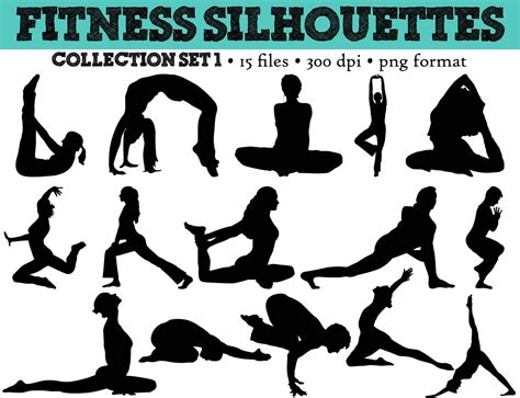 15 Workout Silhouette // Fitness // Gym Clip Art // Yoga