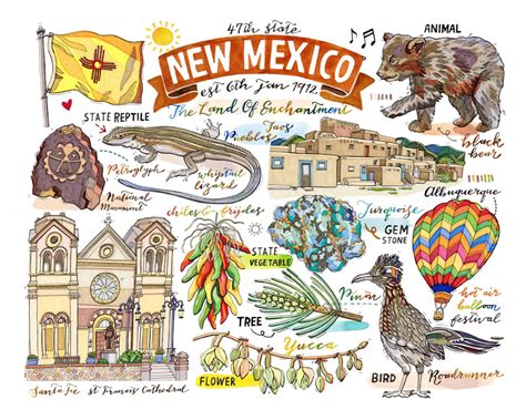 New Mexico State Print. Illustration. State Symbols. Home | Etsy