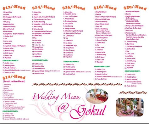 Marriage Food Menu Card