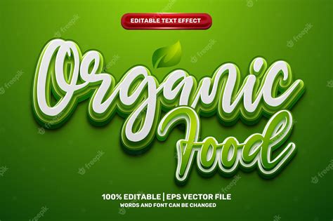Premium Vector | Green organic food 3d logo template editable text effect style