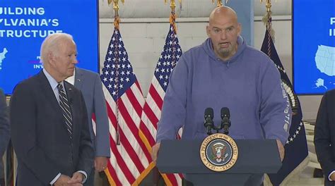 Fetterman stumbles through remarks with Biden, PA officials while wearing hoodie and shorts ...