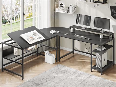 Buy SEDETA L Shaped Computer Desk with Hutch, Drafting Drawing Table ...