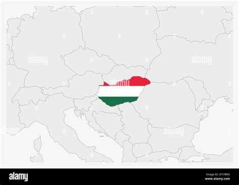 Hungary map highlighted in Hungary flag colors, gray map with ...