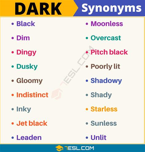 99 Synonyms for "Dark" with Examples | Another Word for “Dark” • 7ESL