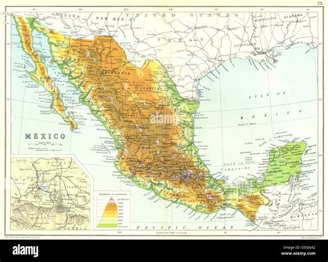 MEXICO: Physical map. Inset map of Mexico City area, 1909 Stock Photo ...