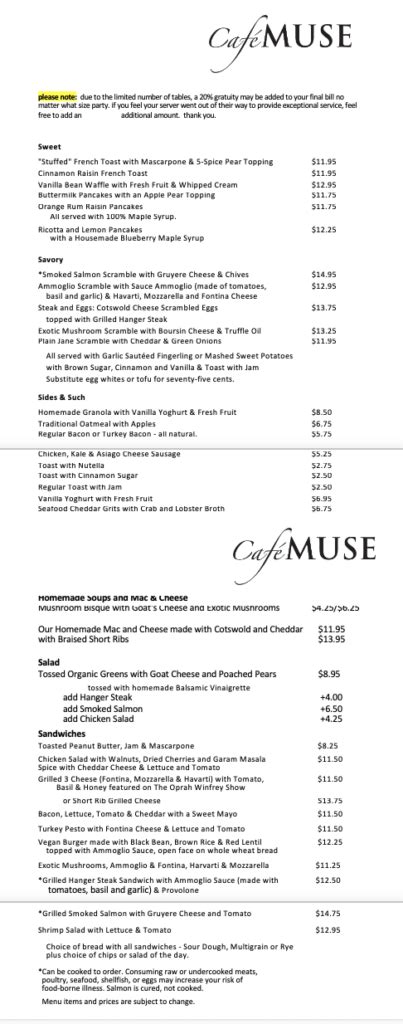 Menus « Café Muse