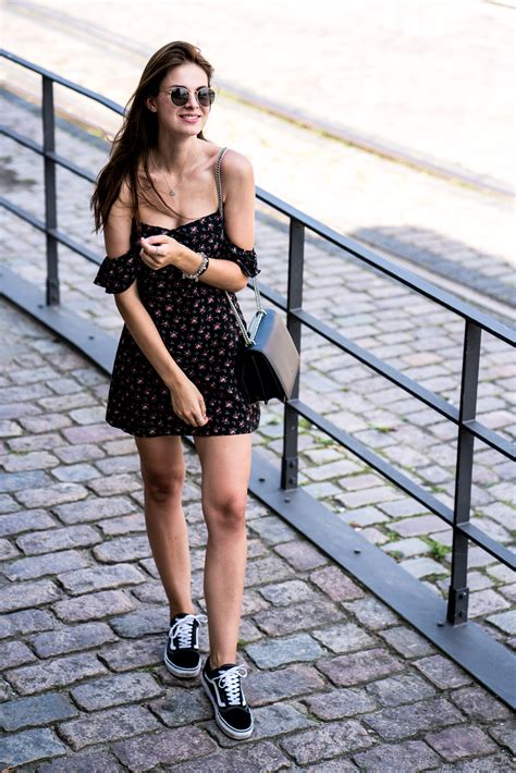 Floral Summer Dress combined with Black Sneakers