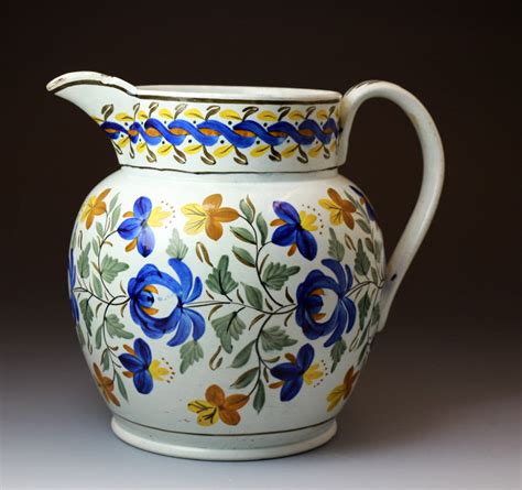 Antique English pottery Prattware pottery pitcher Staffordshire or Yorkshire c1820 - John Howard