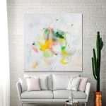 ABSTRACT PAINTING Large Wall art Canvas art White painting with yellow green 36x36 Original ...