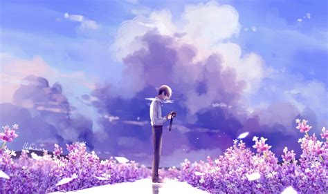 Animeguy Animemanga Clouds Digital Flowers Illustration Lavender, HD Anime, 4k Wallpapers ...