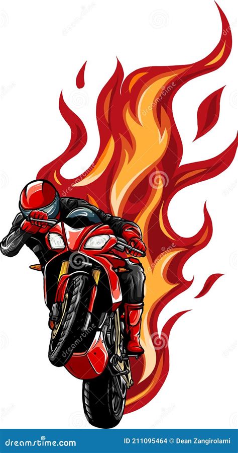 Motorcycle Racing with Fire Vector Illustration Design Stock Vector ...