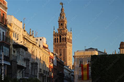 Famous tower of Giralda, Islamic architecture built by the Almohads and crowned by a Renaissance ...