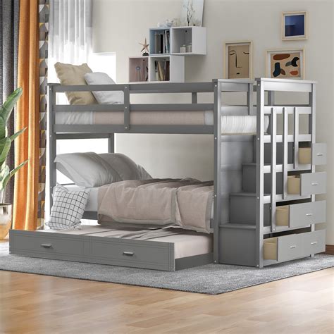 Segmart 91.3'' x 42.4'' x 65.7'' Wood Bunk Bed Twin Over Twin with ...