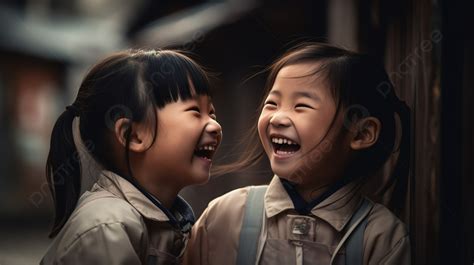 Two Asian Children Laughing Together Background, Children Laughing Shoulder To Shoulder, Hd ...