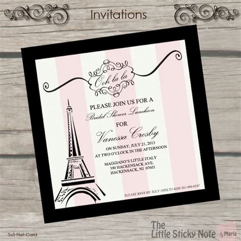 Paris Themed Bridal Shower Invitations by TheLittleStickyNote