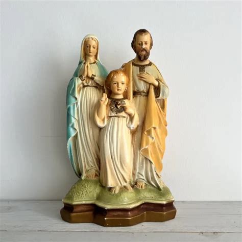 VINTAGE MARY JOSEPH Sacred Heart Jesus Holy Family Chalkware Statue ...