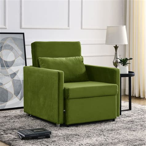 2-in-1 Convertible Sofa Chair Bed, Multi-Functional Velvet Couch with Pull-Out Bed and One ...