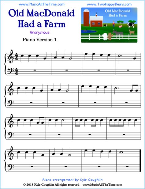 Old MacDonald Had a Farm Piano Sheet Music | Easy sheet music, Piano ...