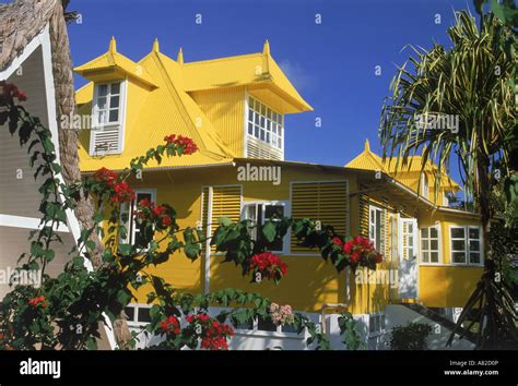 "The Yellow Honeymoon House" at La Digue Island Lodge in the Seychelles Stock Photo - Alamy