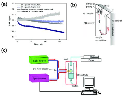 Advanced fiber-based SPR sensors. (a) SPR signals when cells cultured ...