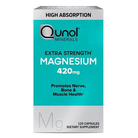 Qunol Magnesium Capsules (120 Count), High Absorption, 420mg, Extra Strength, Bone, Nerve, and ...