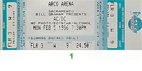 AC/DC Vintage Concert Vintage Ticket from Arco Arena, Feb 5, 1996 at Wolfgang's