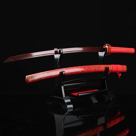 Red Katana | Handmade Japanese Katana Sword Damascus Steel With Red Blade And Scabbard - TrueKatana