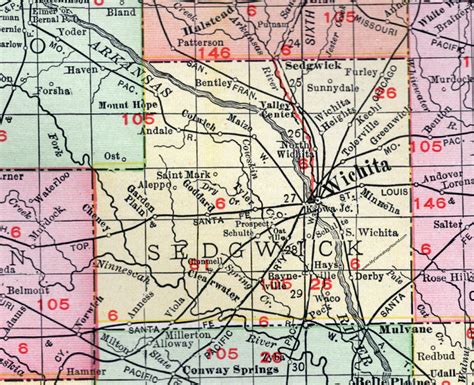 Sedgwick County, Kansas, 1911, Map, Wichita, Valley Center, Derby, Haysville