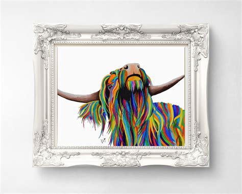 Rainbow Highland Cow Print Multicoloured Art Animal Art | Etsy