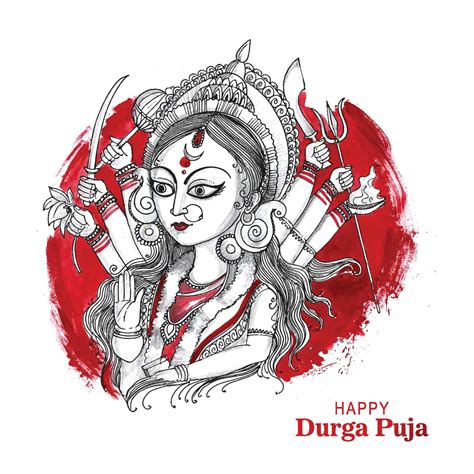 Hand draw happy durga puja festival indian holiday sketch background ...