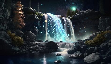 Premium AI Image | A waterfall in the night sky with a starry sky and a ...