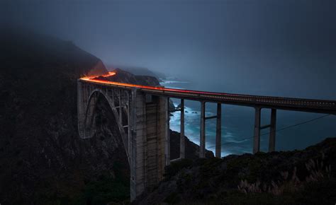 Mystic Fog at Bixby Bridge - HD Night Wallpaper