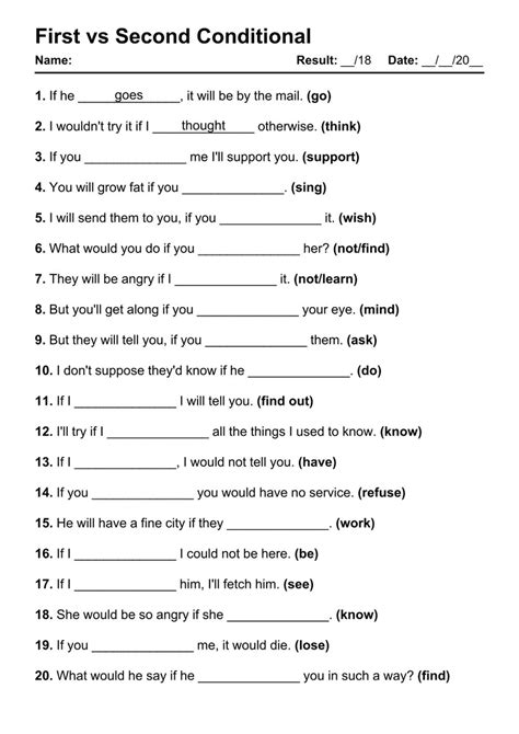 101 First vs Second Conditional PDF Worksheets with Answers - Grammarism