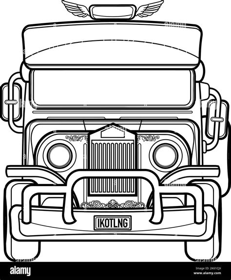 Vector clipart Transportation line drawing front view jeepney Stock ...