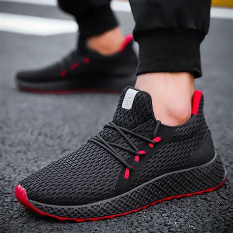 Black Red Mesh Sneakers Cheap Men Lightweight Trainers Running shoes ...