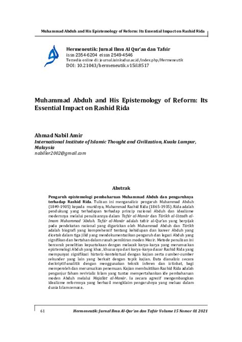 (PDF) Muhammad Abduh and His Epistemology of Reform: Its Essential ...