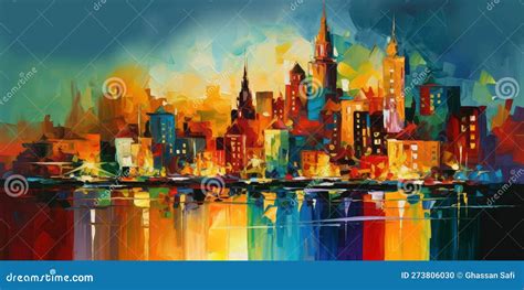 A Colorful Cityscape during the Night Stock Illustration - Illustration of crowded, evening ...