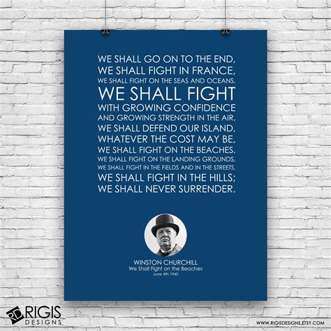 Winston Churchill, We Shall Fight on the Beaches Typography Print