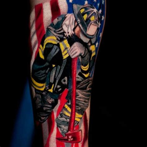 Realistic Fireman/American Flag Tattoo by Aric Taylor | American flag ...