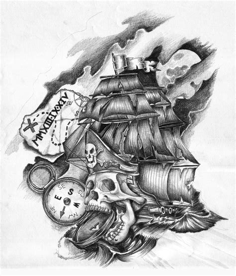 Pirate Ship Skull Tattoo design by GriffonGore on DeviantArt